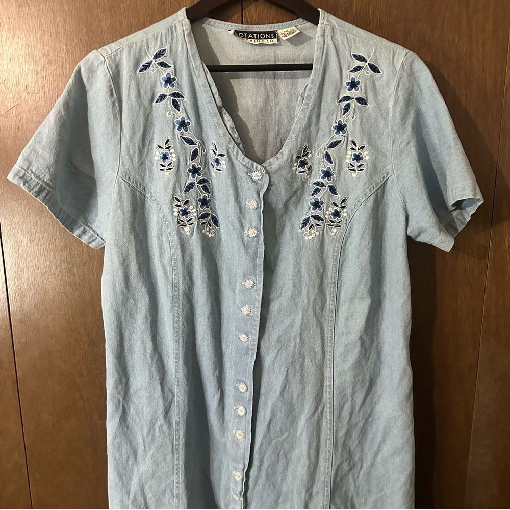 Notations Clothing Co. Sky Blue Floral Embroidered Maxi Button Up Dress Sz L - Picture 3 of 12